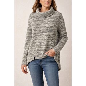 Saturday Sunday Anthropologie Cowl Neck Sweater XS Gray Marled Knit Hi Low Hem C